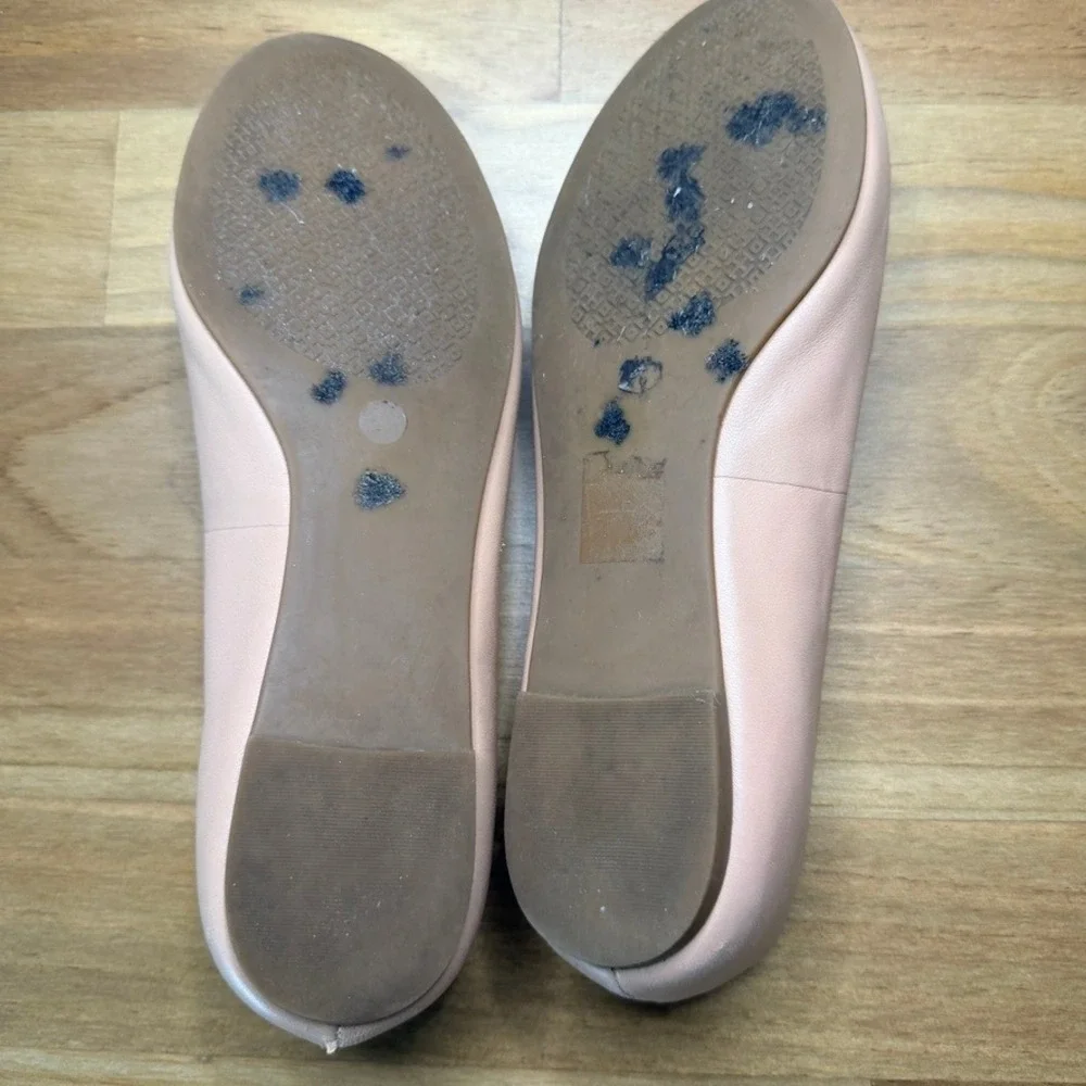 Tory Burch Melinda Multi Logo Ballet Flats Size 5 Makeup Nude Pink Leather